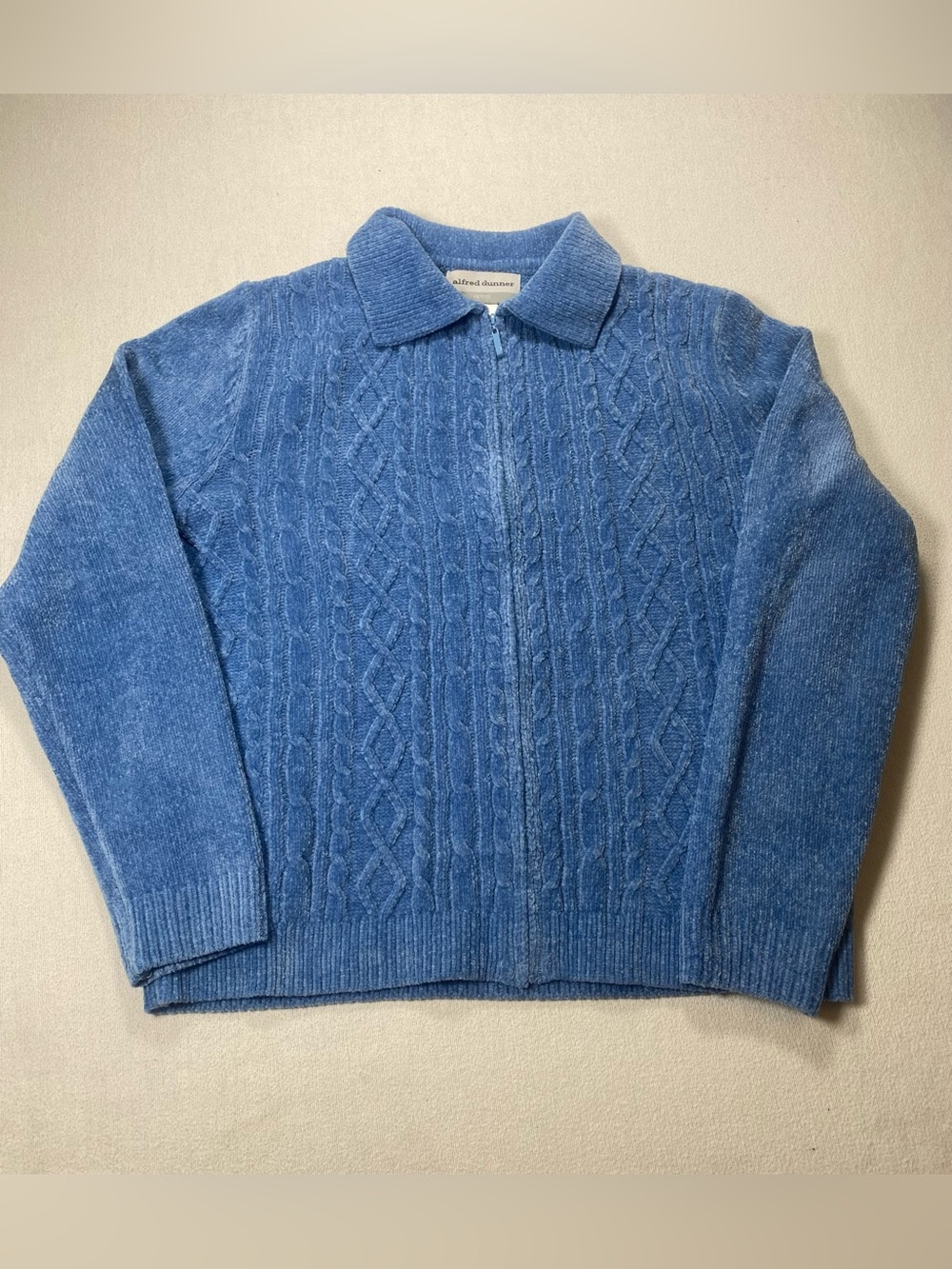 Alfred Dunner Petite Blue Cable-Knit Zip Sweater size Petite Small